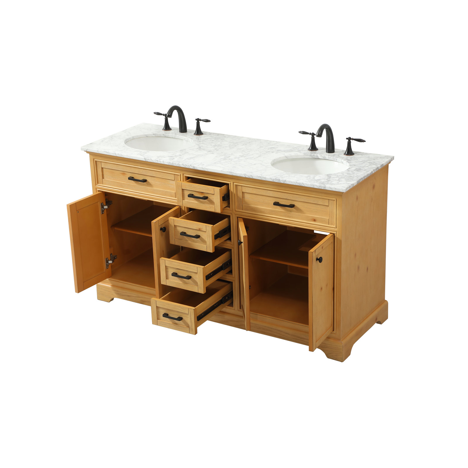 Hermes 60'' Double Bathroom Vanity, Natural Wood