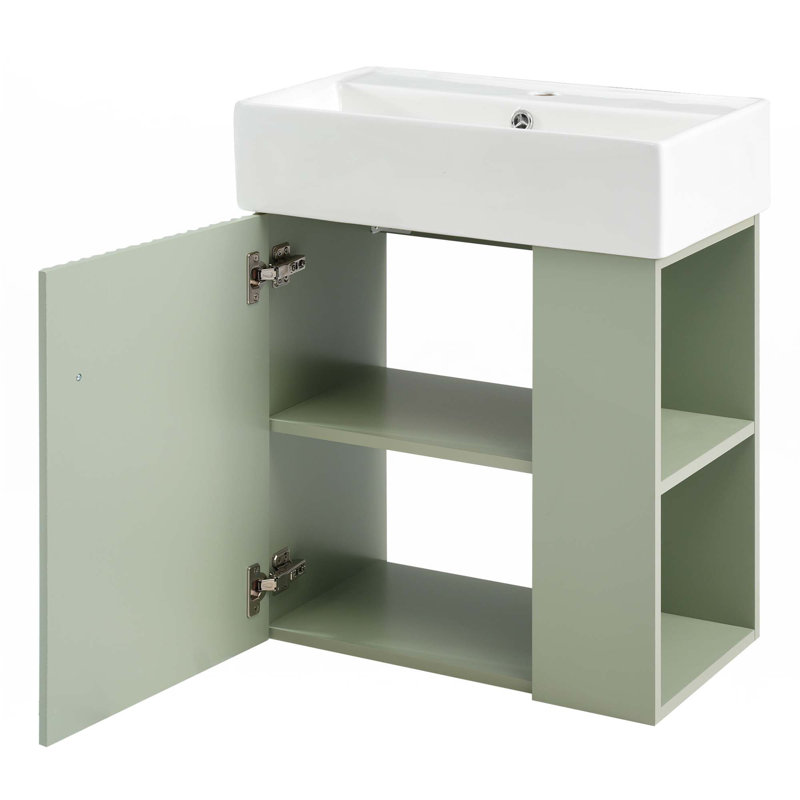 Meuble-lavabo flottant 21,6 po avec lavabo en céramique, rangement à droite, Vert