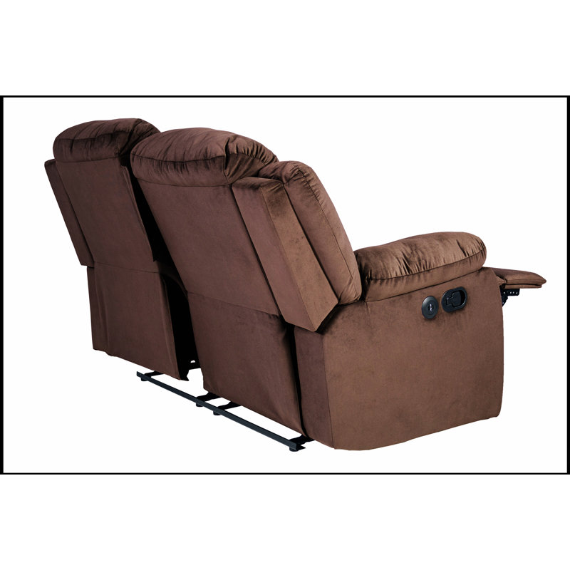 Manual Loveseat With Plush Backrest, Pillow Arms, Horizontal Tufting, USB Port, And Chocolate Finish For Modern Living Rooms
