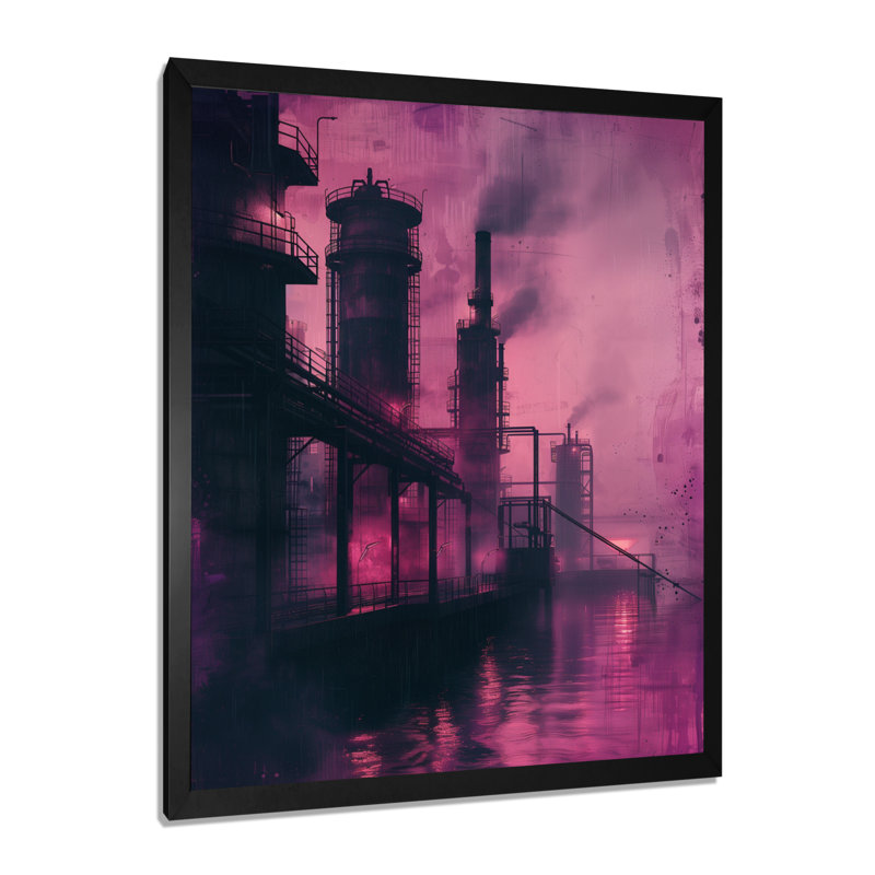 «Mauve», usine mauve Polution Reflection II - usines, Toile encadrée noire simple, H 44 po x l 34 po x P 1,5 po
