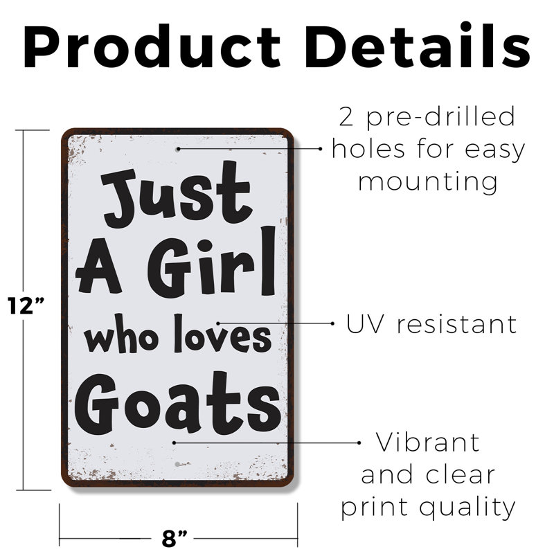 Enseigne en plastique 8 po x 12 po Just A Girl Who Loves Goats