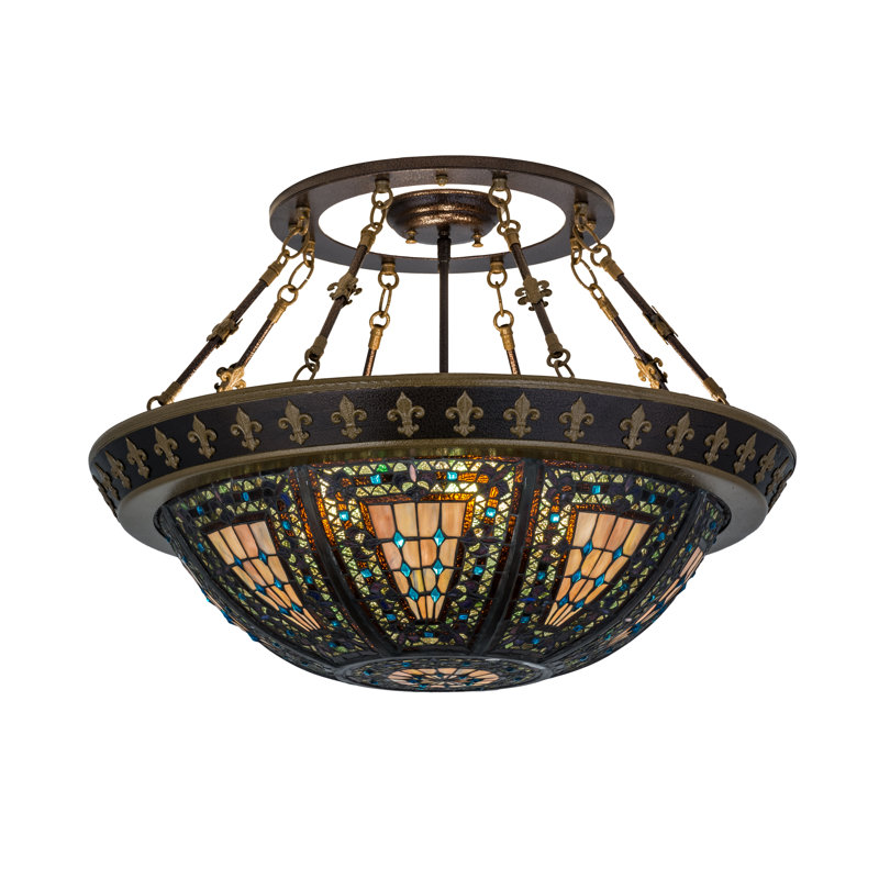 Fleur-de-lis 4 - Light Semi Flush Mount, Beige/Cyan/Amber