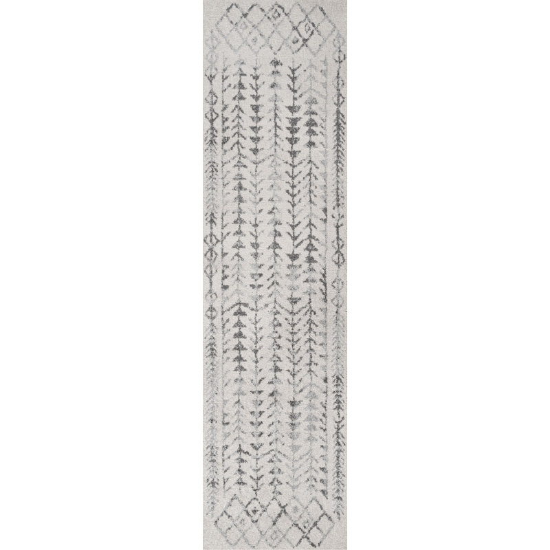 Boutte Moroccan Geometric Cream/Gray Rug, Runner 2'2" x 8'