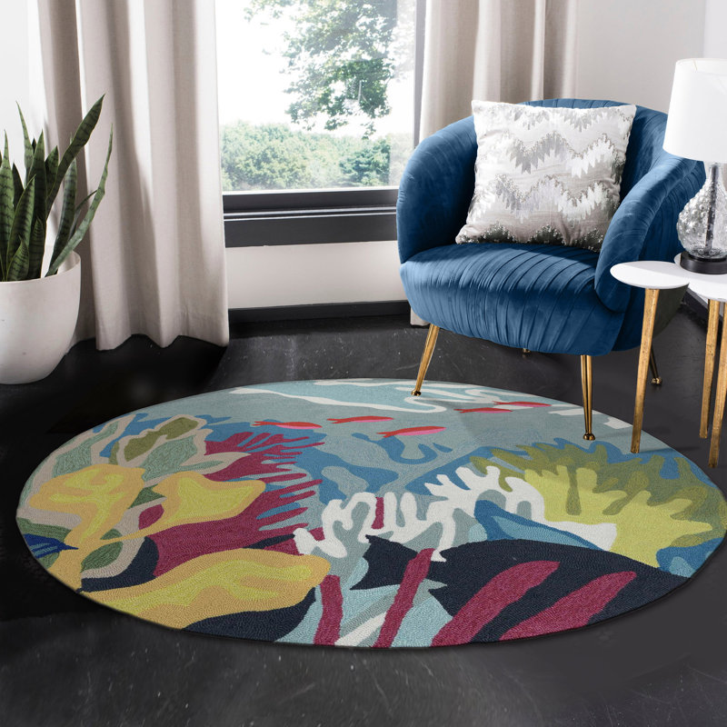 Hemsworth Performance Hand Tufted Abstract Indoor / Outdoor Rug, Round 5'