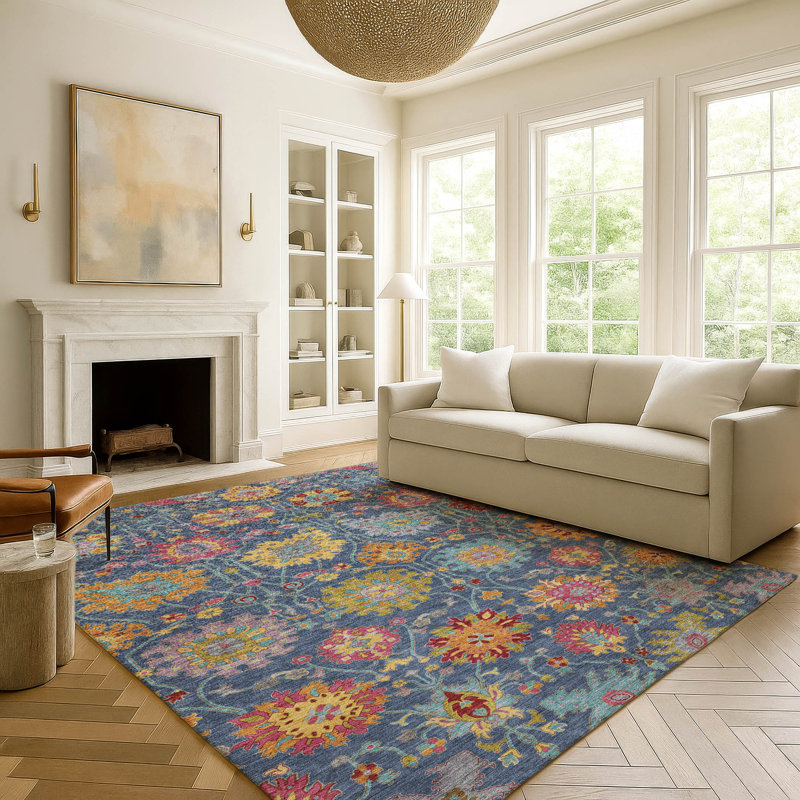 Tapis damassé de qualité supérieure Mayfield AMF2288, 8 pi x 10 pi, Marine