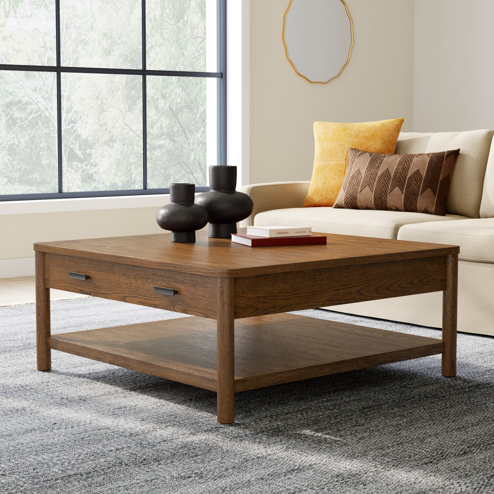 Kaplan 42" Coffee Table with Storage, Medium Oak
