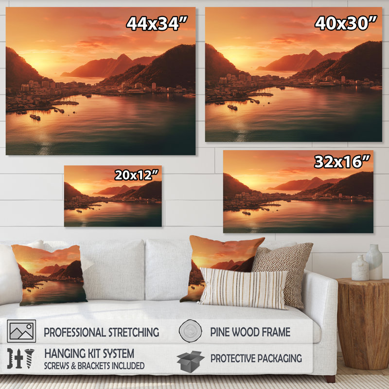 «Glorious brésilien Sunset Over Majestic River I», reproduction sur toile, H 24 po x l 32 po x P 1 po, Cadre naturel flottant