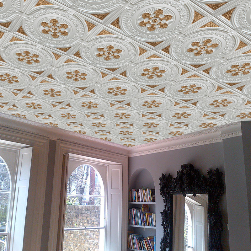 Carreau de plafond en PVC 2 pi x 2 pi Falkirk Perth, Perle / blanc / or
