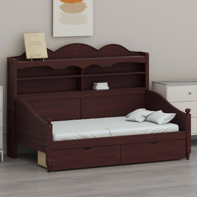 Multi-Functional Daybed Featuring Storage Drawers and Open Shelving, Classic Design Sofa Bed for Living Room, Bedroom, or Guest Room, Simple Assembly