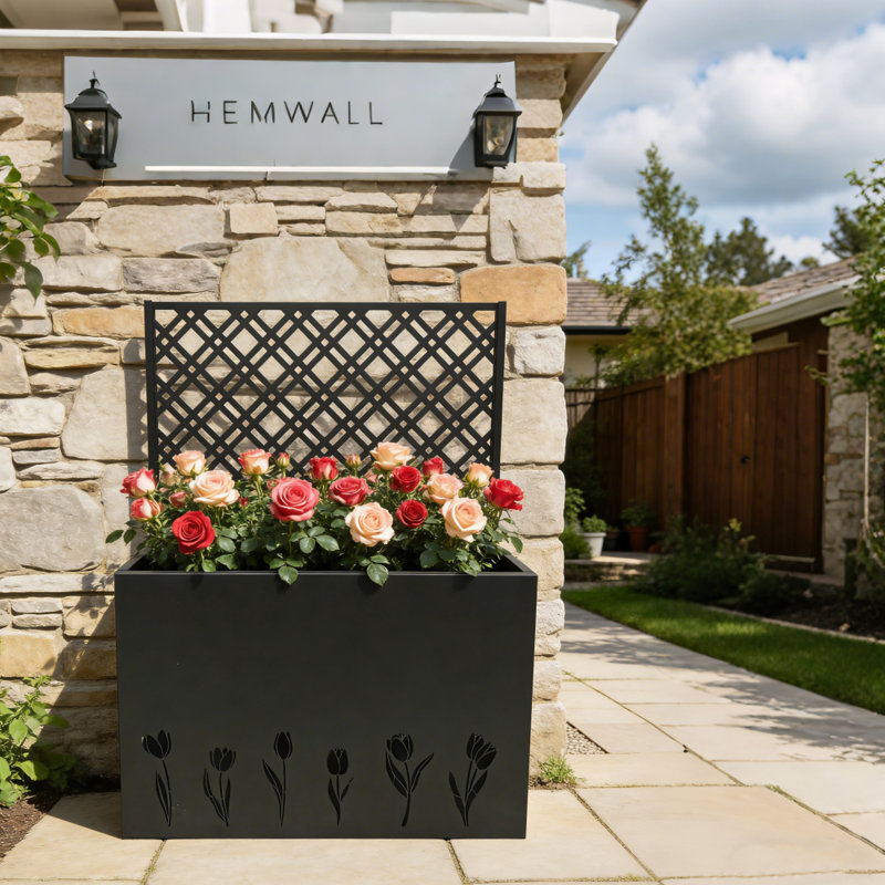 Tall Metal Planter Box, Raised Garden Bed with Trellis