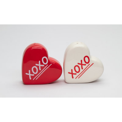 Kiss Me And XOXO Heart Shaped Salt And Pepper Shaker Set