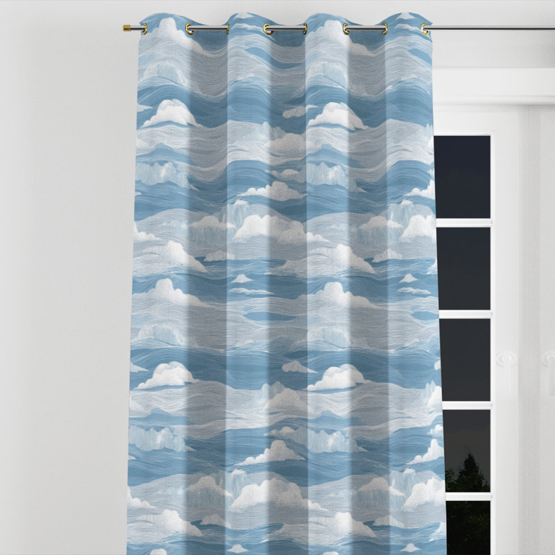 Panneaux de rideaux abstraits - Rideau à œillets Beach Coastal Cloud - 1 panneau, Œillets dorés, L 52 po x L 95 po
