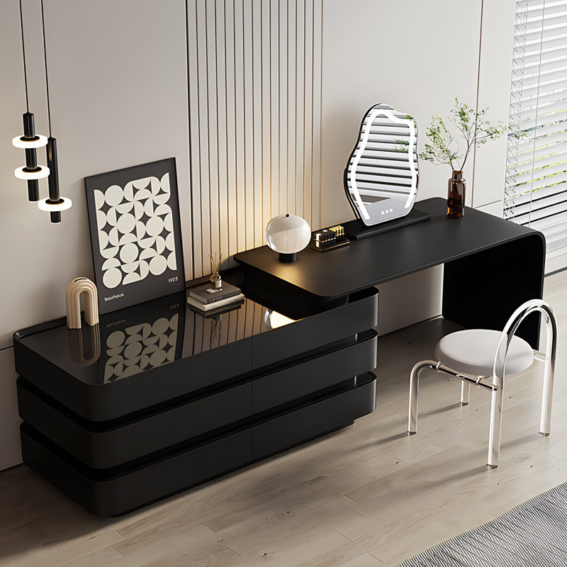 Meuble-lavabo double extensible 6 tiroirs Chente, Noir
