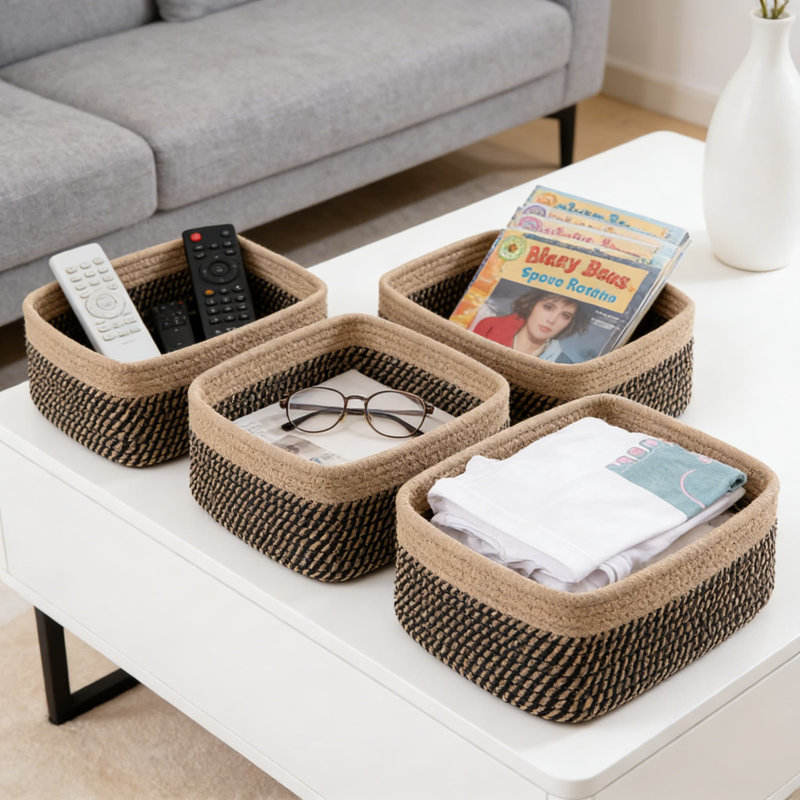 4 Pack Fabric Storage Baskets And Organizer Bins For Shelves, Closet, And Home Organization, Decorative Square Design For Versatile Use