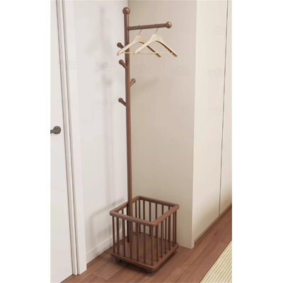 Multifunctional Solid Wood Clothes And Hat Stand With Laundry Basket