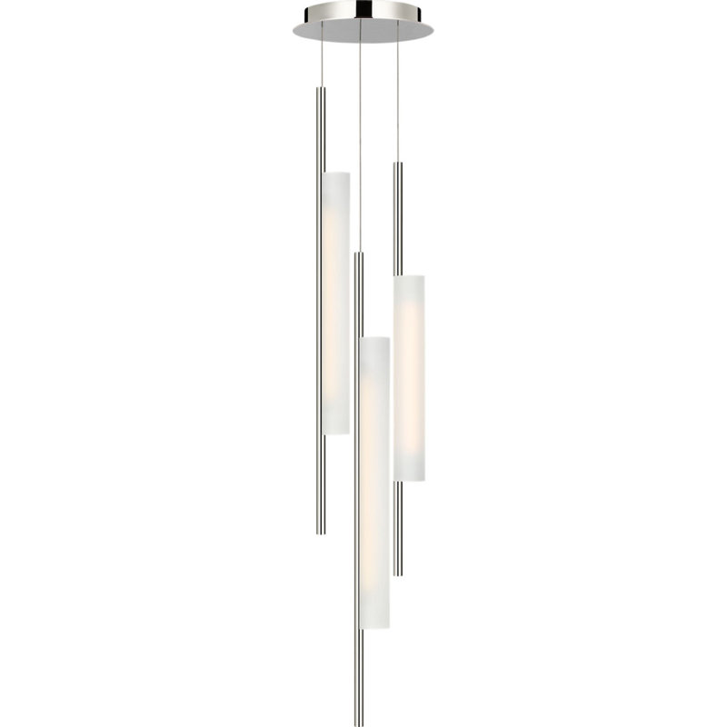 Windchime Chandelier with Soft Etched Glass, 39" H x 11.25" W x 11.25" D, Polished Nickel, 3 Lights