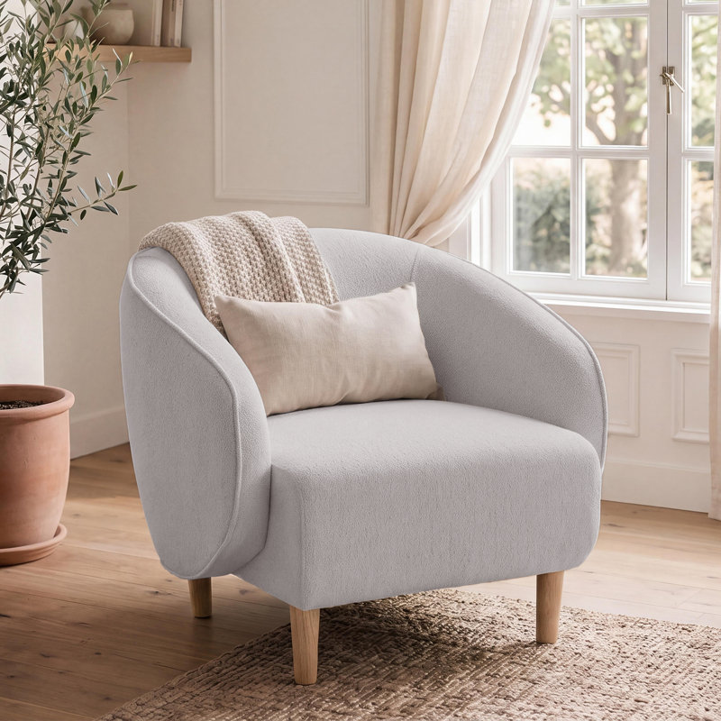 33'' Wide Modern Barrel Accent Chair, Light Gray