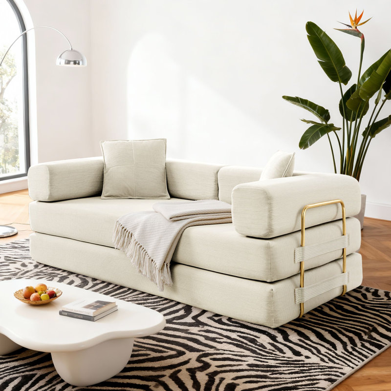 4-in-1 Folding Convertible Sleeper Sofa Bed, Folding Floor Mattress Compression Couch, Beige