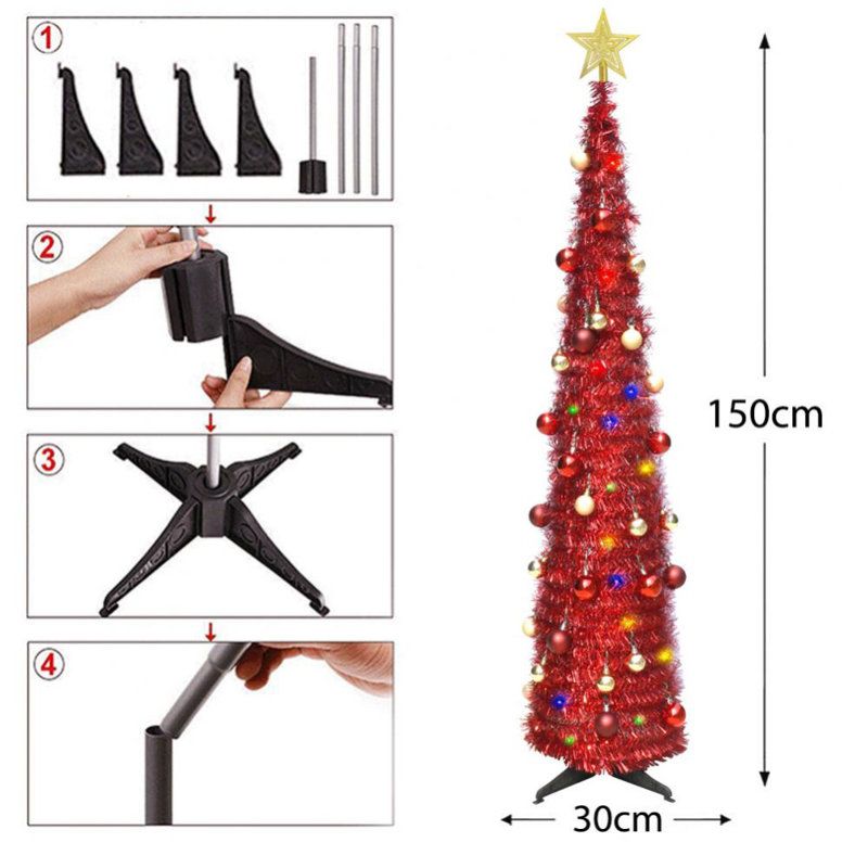 Arbre de Noël rouge 5 'H 5' avec 50 lumières DEL