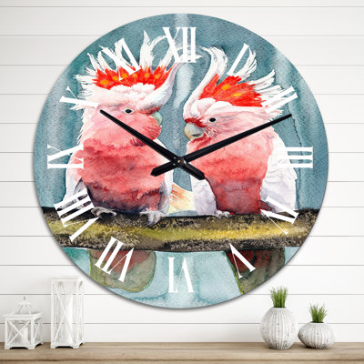 Deux cacatoès roses avec touffes - horloge murale traditionnelle