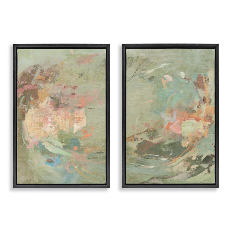 Ensemble de cadres flottants 2 tons tons neutres avec pastels doux, design par Suzanne Nicoll, H 31 po x l 21 po