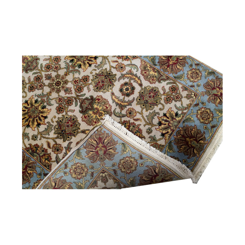 Tapis ivoire et bleu clair noué à la main de haute qualité