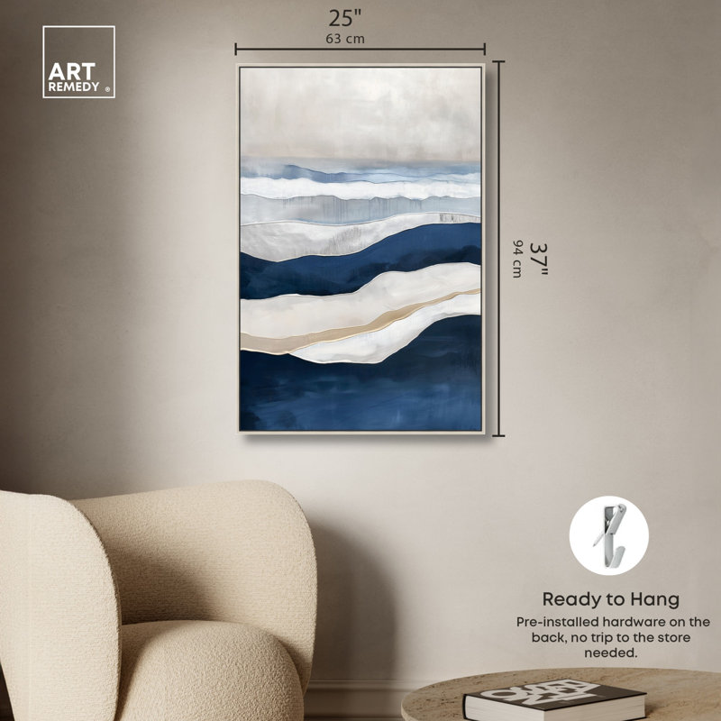 Art abstrait sur toile bleu sarcelle, Cadre argenté, H 37 po x l 25 po