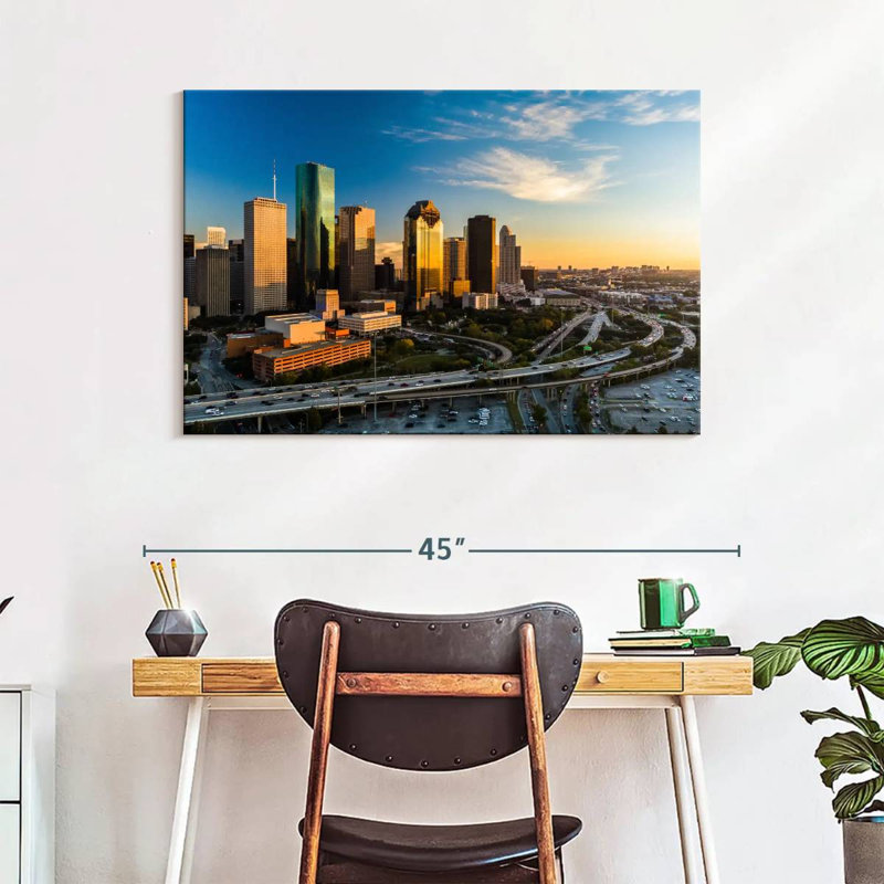 Ravi Houston Skyline au coucher du soleil, H 26 po x l 39 po
