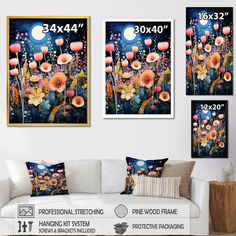 «Galaxy Night Botanical Plants - Flowers», reproduction d'art mural, Toile tendue, H 32 po x l 16 po x P 1 po