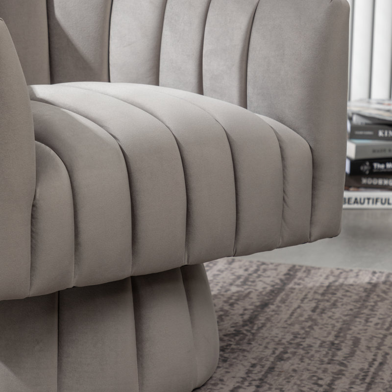 Murrow Upholstered Swivel Barrel Chair, Gray Velvet