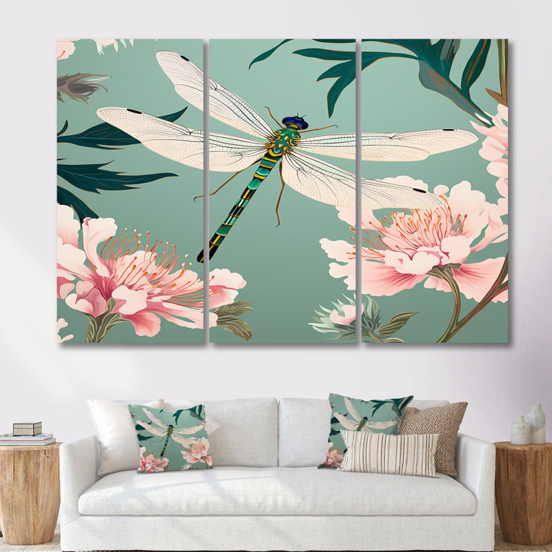 Oconee - ensemble de reproductions d'art mural libellule, Toile tendue, H 32 po x l 48 po x P 1 po
