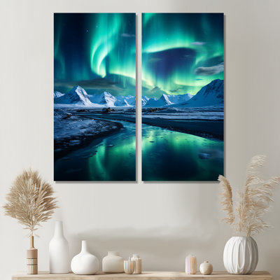 «Islandais Borealis Winters Aurora II», art mural traditionnel vert
