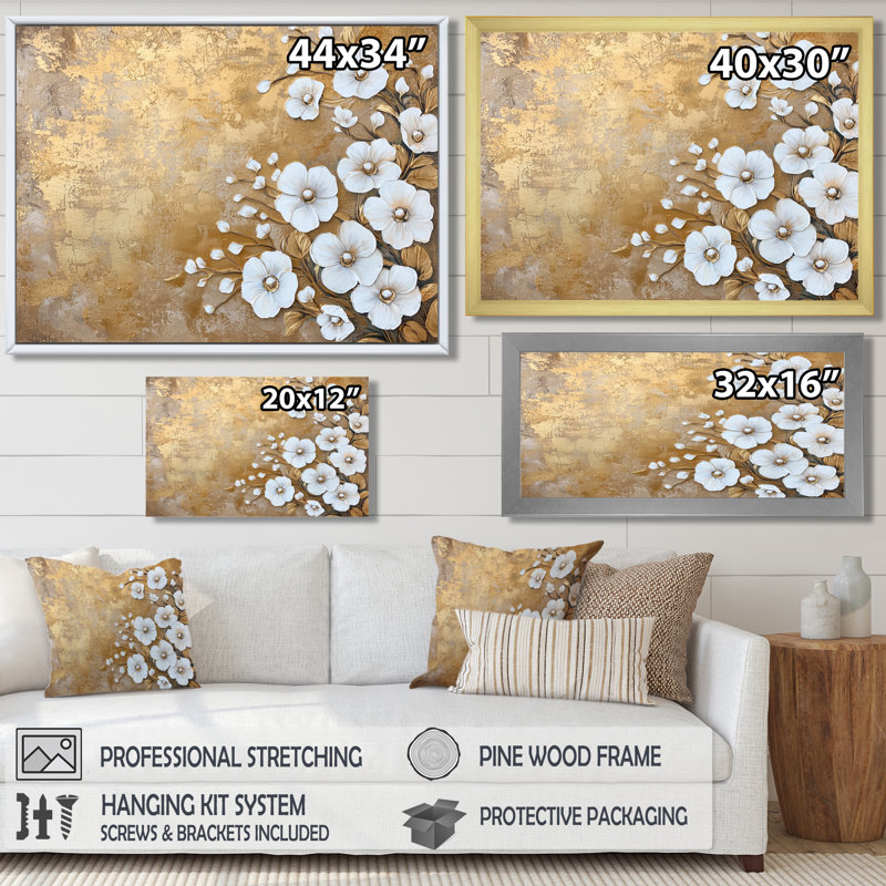 Décoration murale harmonie dorée des prairies III - Fleurs sauvages, Reproduction encadrée, Noir, H 16 po x l 32 po