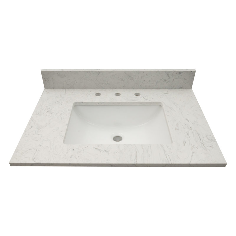 31 in. W Engineered Stone Single Vanity Top in Sparkling White with White Sink 31 in. W Engineered Stone Single Vanity Top in Sparkling White with White Sink