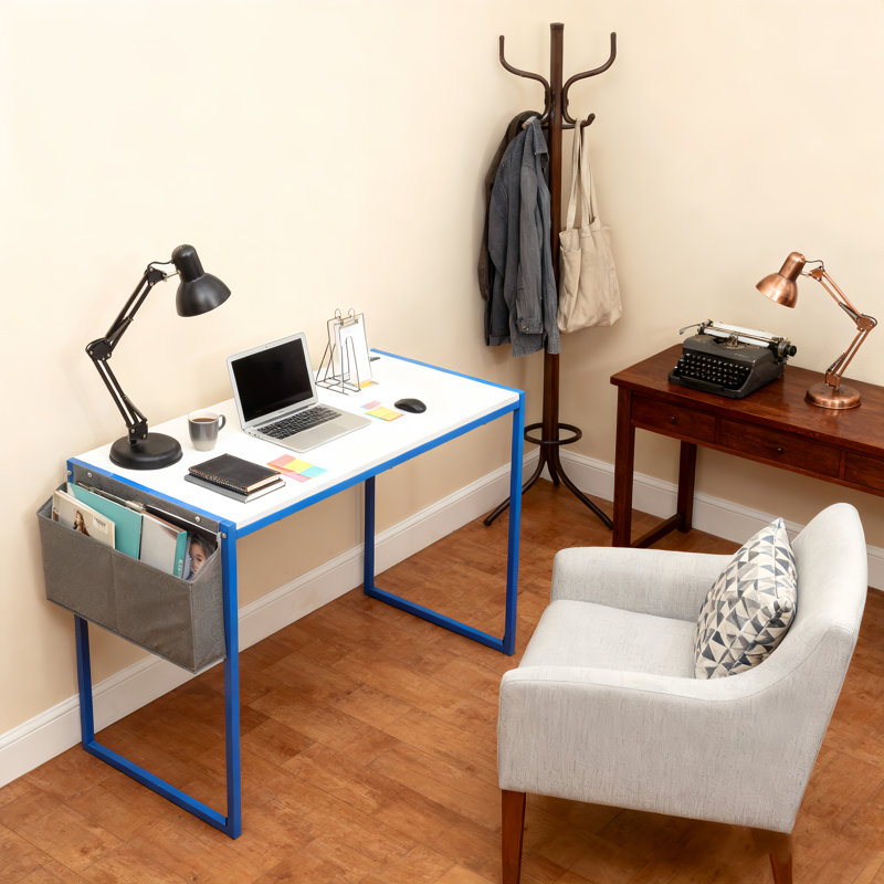 Parinita Study Desk – Sleek & Stylish Workstation for Small Spaces, 30" H x 39.4" W x 18.9" D, White/Blue