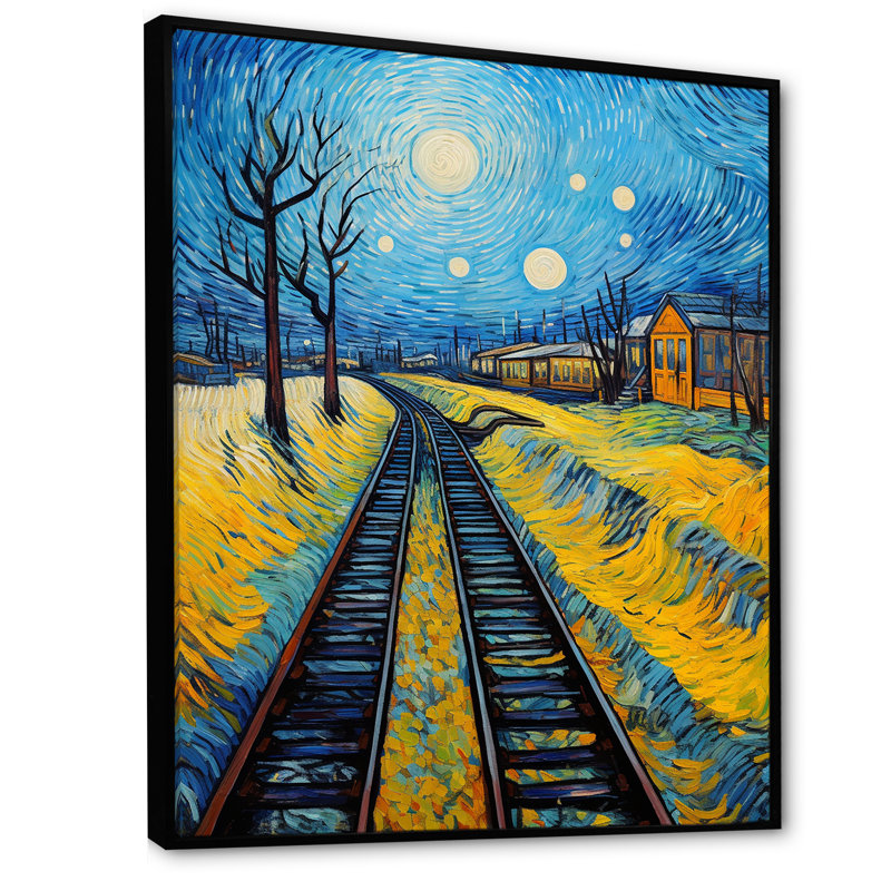 Rails de train herbe jaune - impression, H 40 po x l 30 po x P 1,5 po, Cadre flottant noir