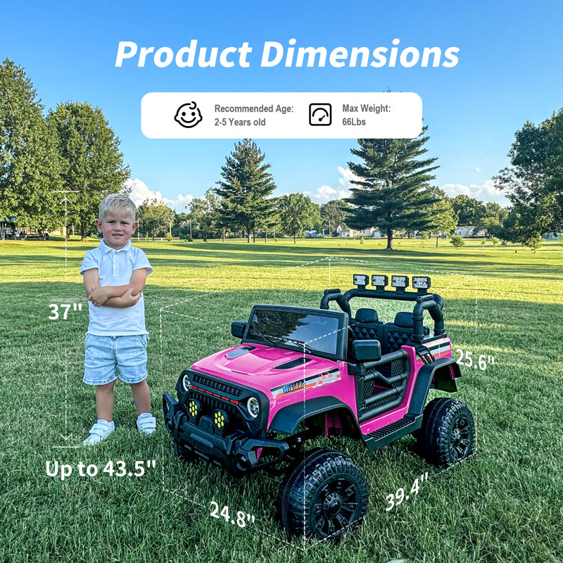 24V Kids Ride on Toy, Ride on Truck Electric Car for Kids with Remote Control, Bluetooth, Hot Pink