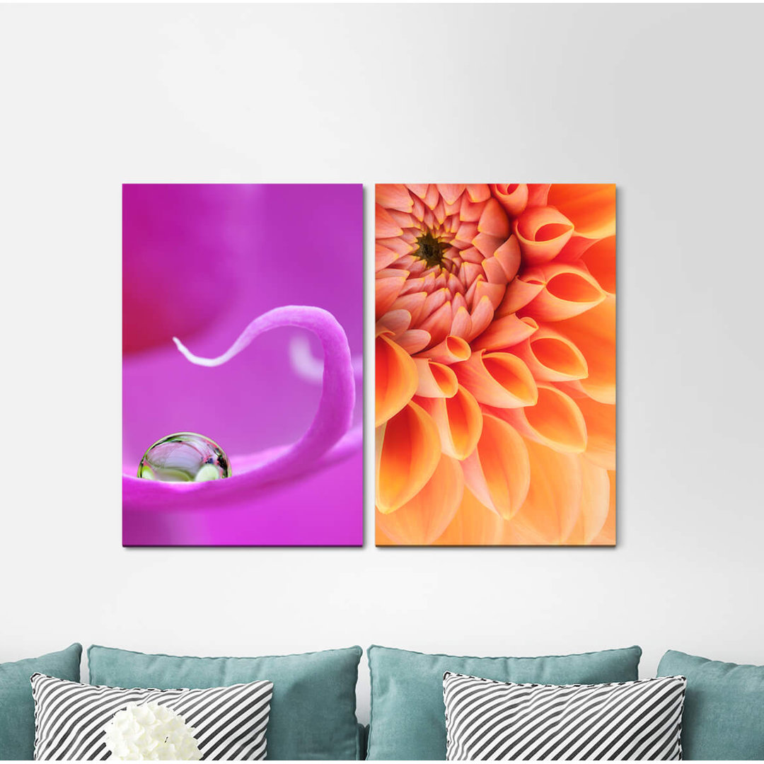 2-tlg. Leinwandbilder-Set - Grafikdruck „Dahlia Orchid Water Pearl Gentle Delicate Summer”