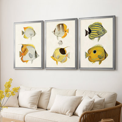 Poisson jaune et gris I - Toile tendue avec châssis sur mesure - 3 pièces