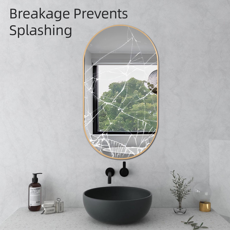 Settimia Metal Flat Wall Mirror, 33" x 20", Gold