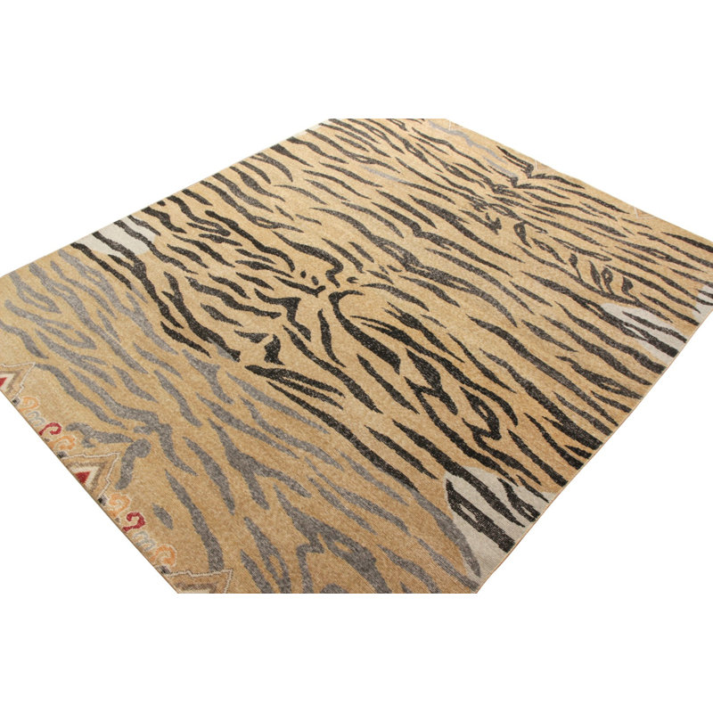 Distressed Homage Hand Knotted Wool Animal Print Area Rug, Rectangle 12' x 15'