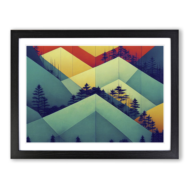 Geometric Forest Abstract - Single Picture Frame Print, 25cm H x 34cm W x 2cm D, Black Framed