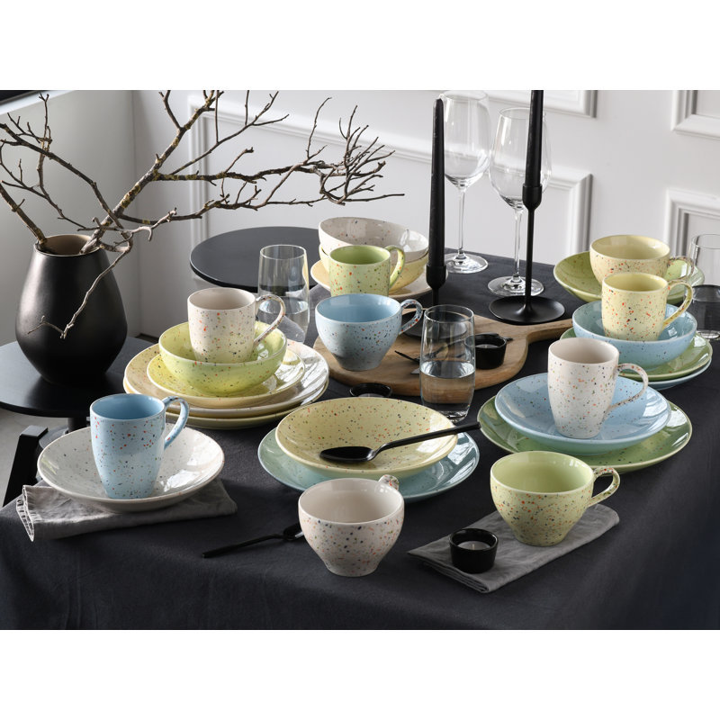 Confetti Piece Stoneware Dinnerware Set - Service for 4, Blue/Green/Yellow