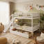 Lit double superposé au dessus d'un lit double avec escalier de rangement, glissade et 2 tiroirs, blanc-95450433