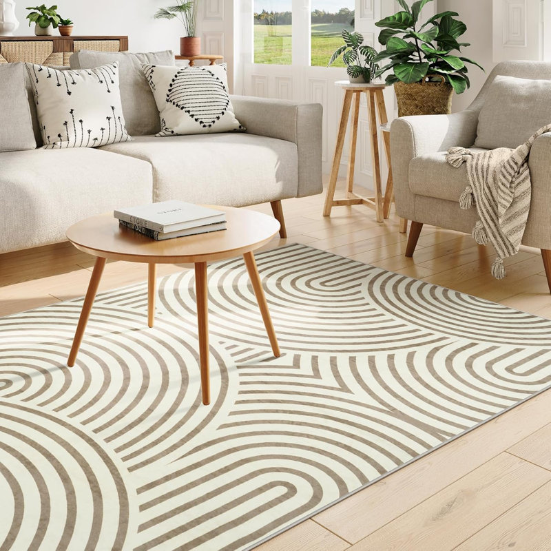 Machine Washable Area Rugs for Living Room Non Slip Abstract Modern Low Pile Rainbow Carpet, Rectangle 5' x 7'