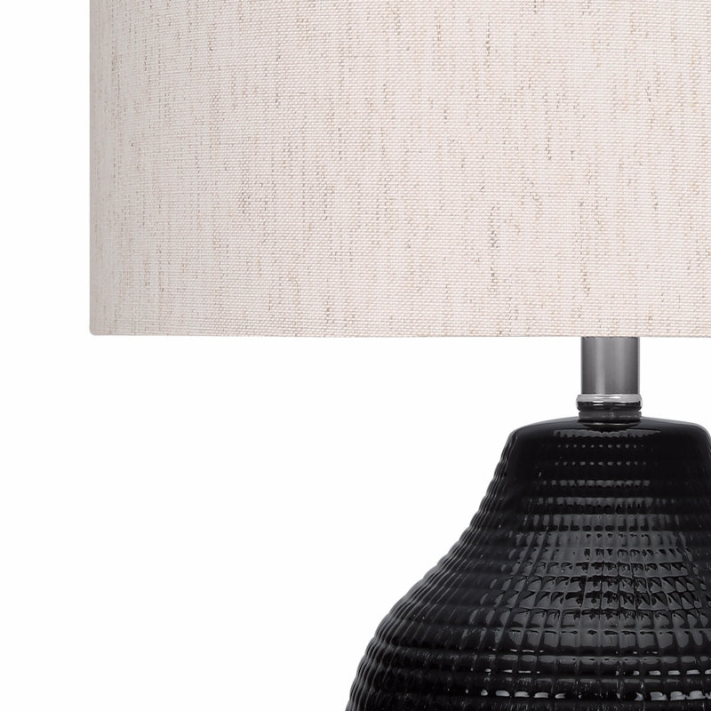 Lighting, H 26 po, lampe de table, céramique noire, abat-jour ivoire / crème
