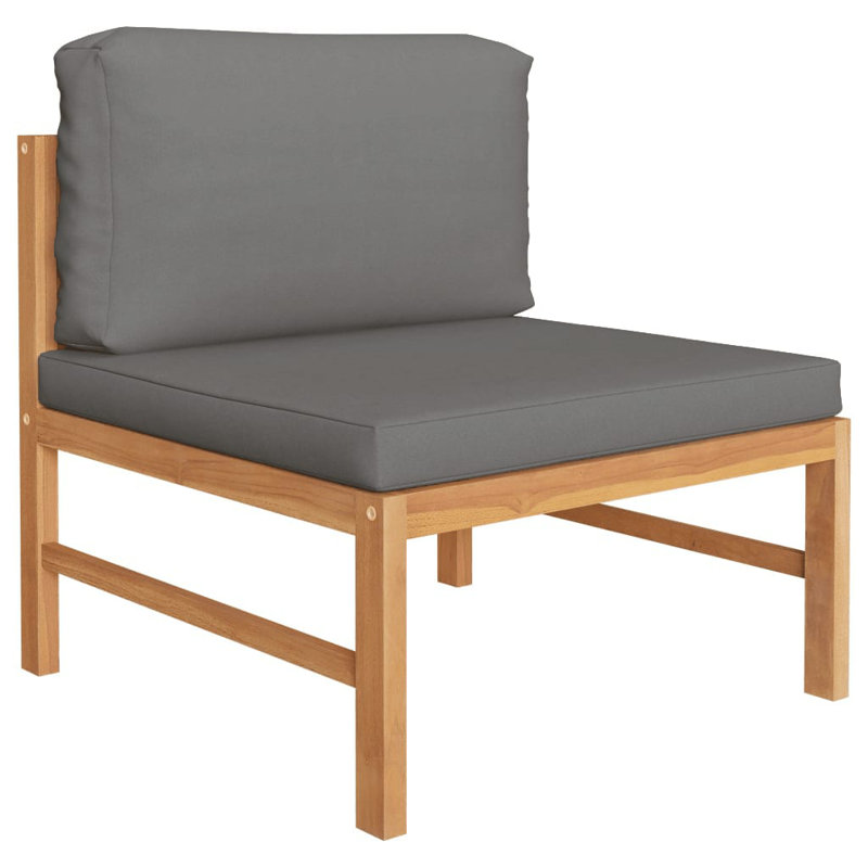 Chaise de patio en teck avec coussins, gris