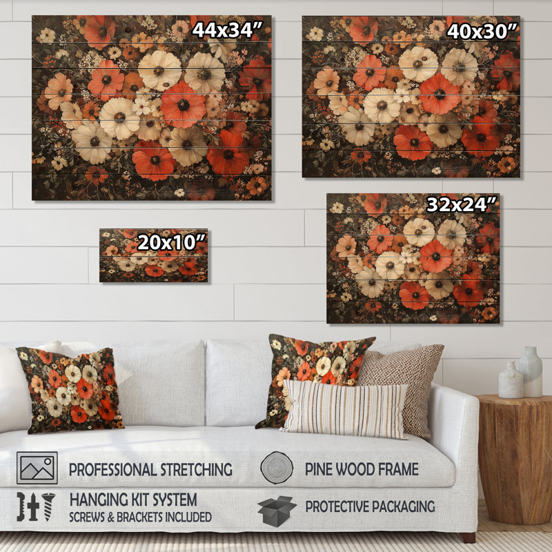 Assorted Bouquets Brown Autumn Symphony V - Assorted Bouquets Wood Print - On Natural Pine Wood, 10" H x 20" W x 0.78" D