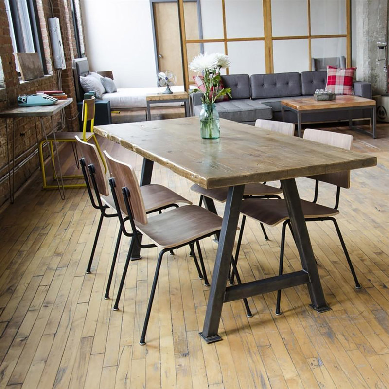 Solid Wood Top Metal Base Dining Table, Weathered (slight texture), 30" H x 60" L x 30" W