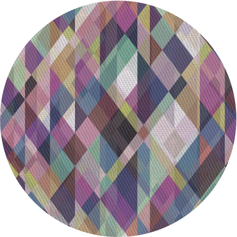 Tapis rose/vert à motifs/vert/bleu marine, Rond 6 pi